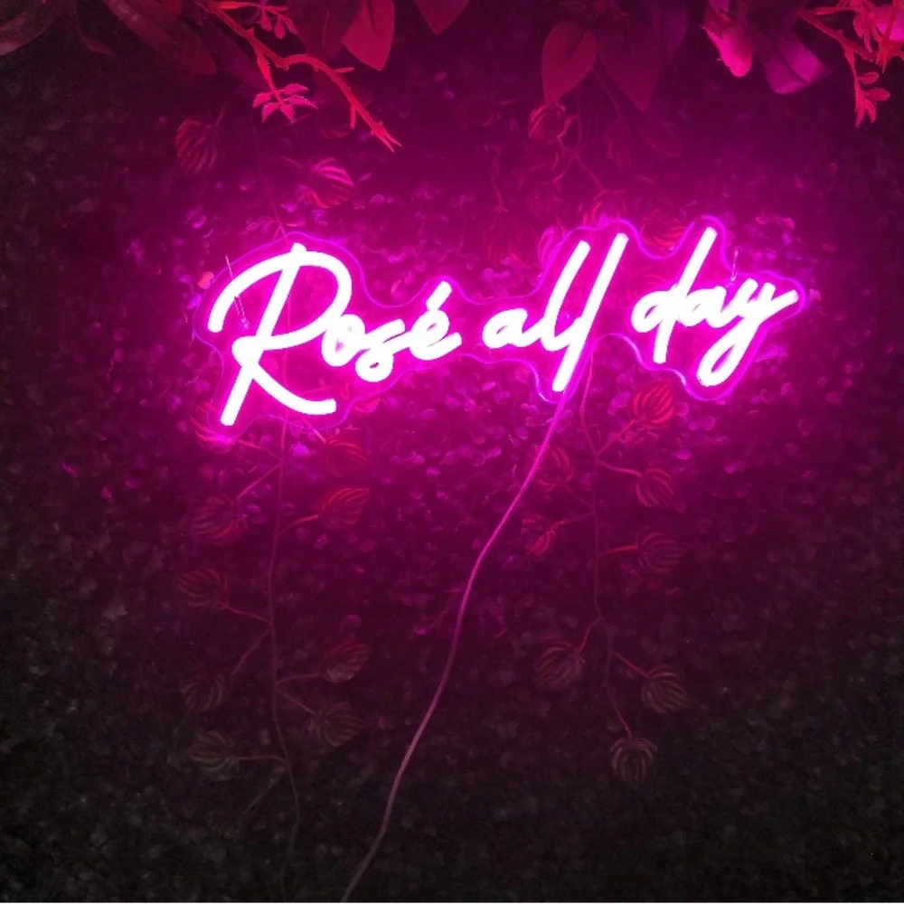 Rosé all day pink neon party sign.